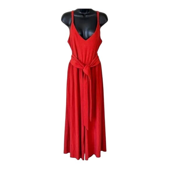 Loft Rust Red Orange Ribbed Sleeveless Tie-back Wrap Wide-Leg Jumpsuit Size XS - Picture 2 of 13